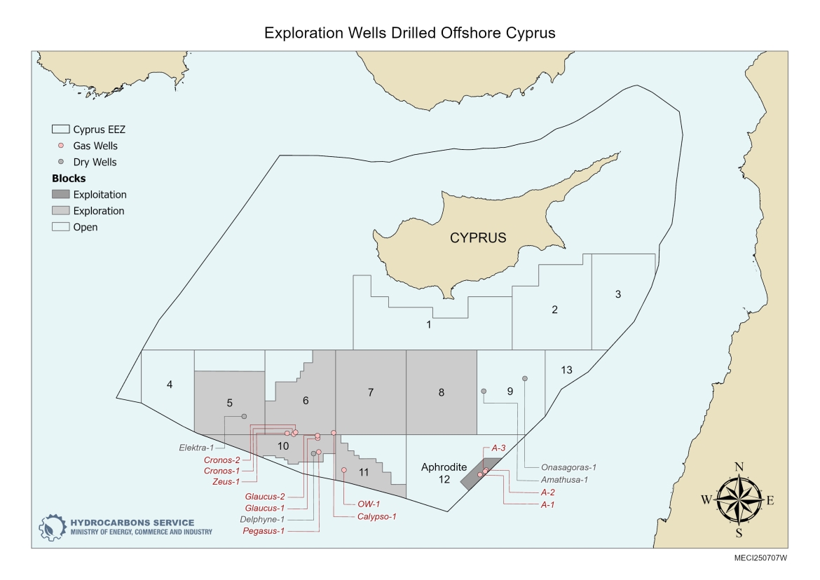 Exploration wells drilled Offshore Cyprus